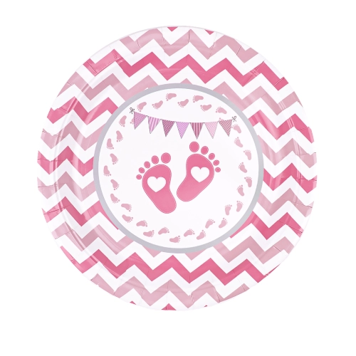 Papírtányér Baby Shower Rózsaszín Lábnyomok 22,86 cm, 6 db