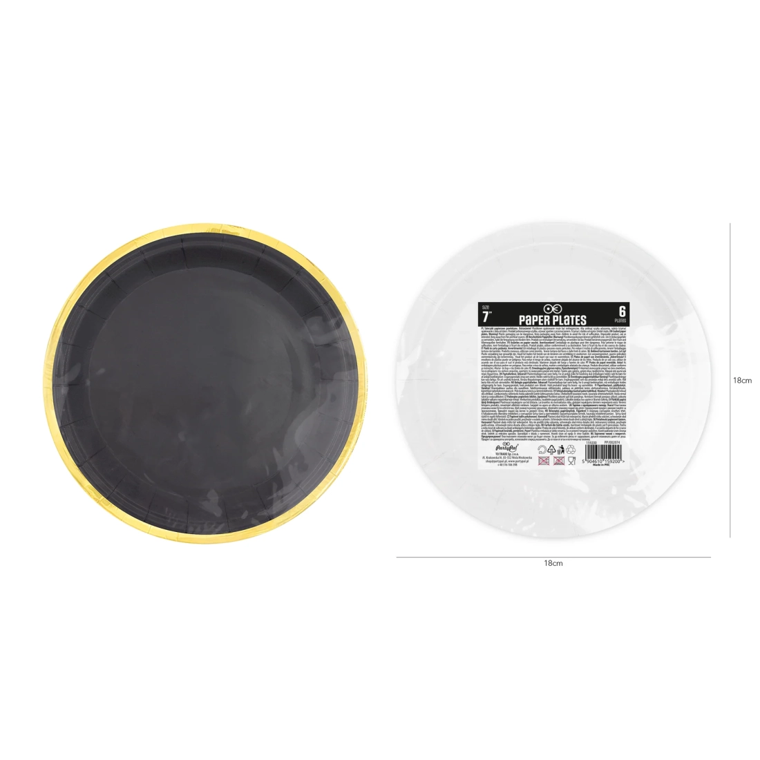 Farfurie din hârtie neagră Classic Gold 18 cm, 6 buc.