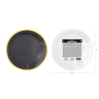 Papirnati krožnik črne barve Classic Gold, 18 cm, 6 kosov