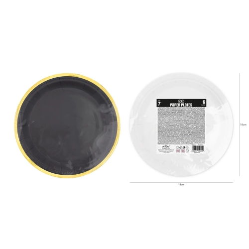 Papírtányér fekete Classic Gold, 18 cm, 6 db