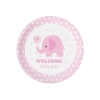 Farfurii din hârtie Baby Shower cu elefănțel roz, 18 cm, 6 buc.