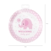 Farfurii din hârtie Baby Shower cu elefănțel roz, 18 cm, 6 buc.
