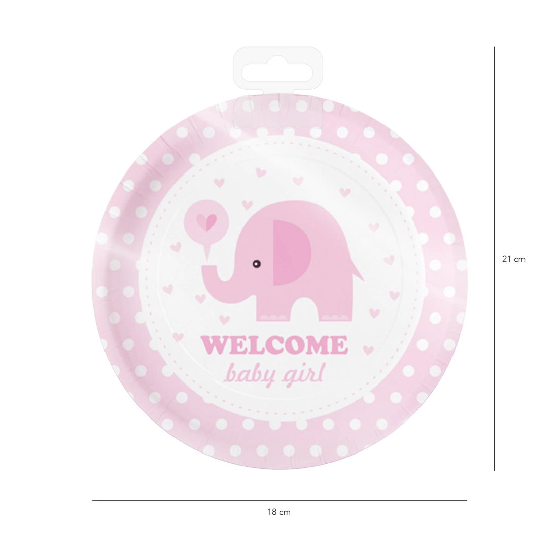 Farfurii din hârtie Baby Shower cu elefănțel roz, 18 cm, 6 buc.