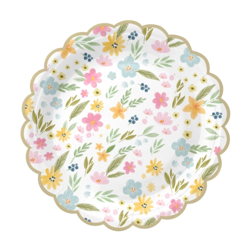 Farfurie din hârtie cu motiv de flori de câmp, 18 cm, 6 buc.