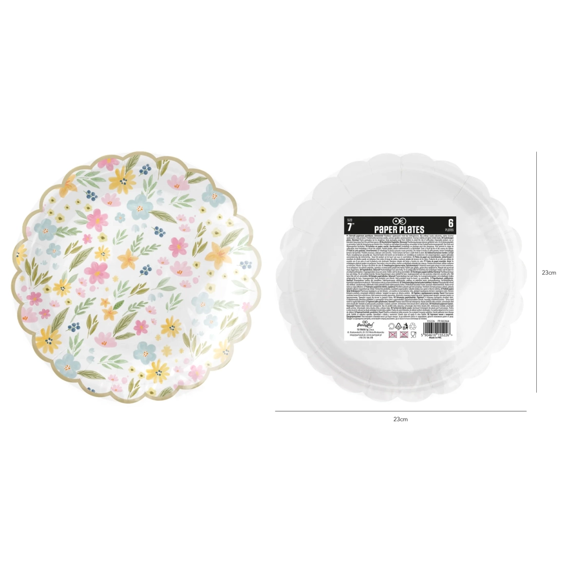 Farfurie din hârtie cu motiv de flori de câmp, 18 cm, 6 buc.