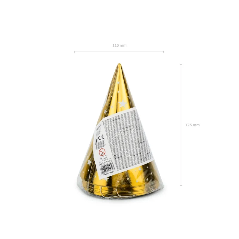 Pălărioare de petrecere aurii cu stele, 6 buc.