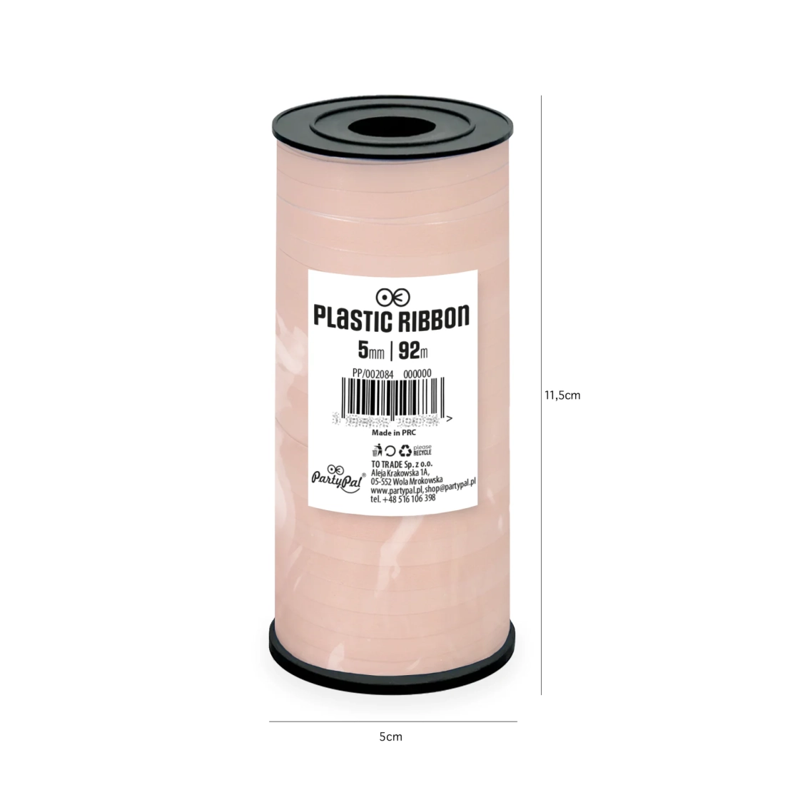 Panglică din plastic roz pudrat - 92 m