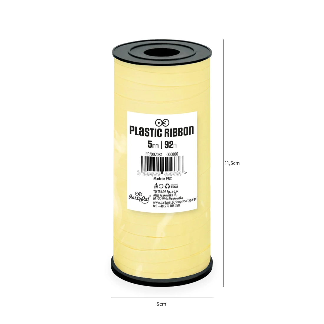 Műanyag szalag, pasztell sárga – 92 m