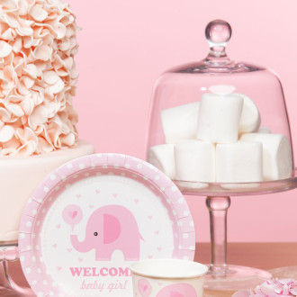 Kozarčki za baby shower z rožnatim slončkom 220 ml, 6 kosov