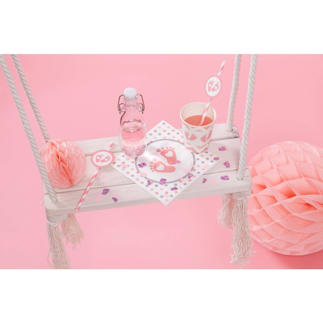 Pahare pentru Baby Shower cu urme roz, 220 ml, set 6 bucăți