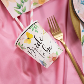 Kozarčki Bride to Be s cvetovi 220 ml – 6 kosov