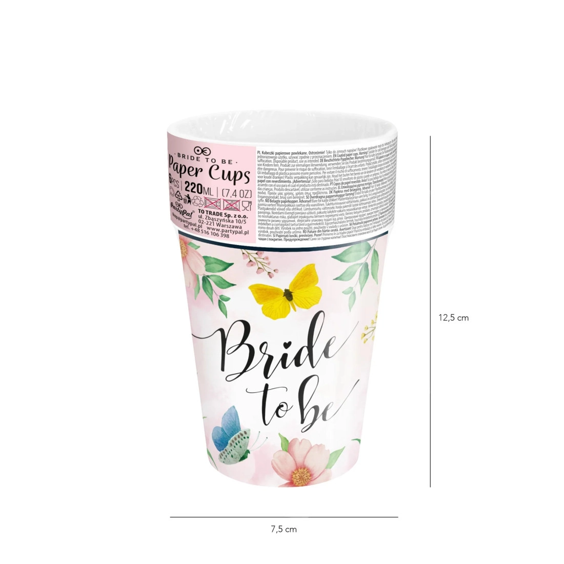 Bride to Be pohár virágmintával 220 ml – 6 db