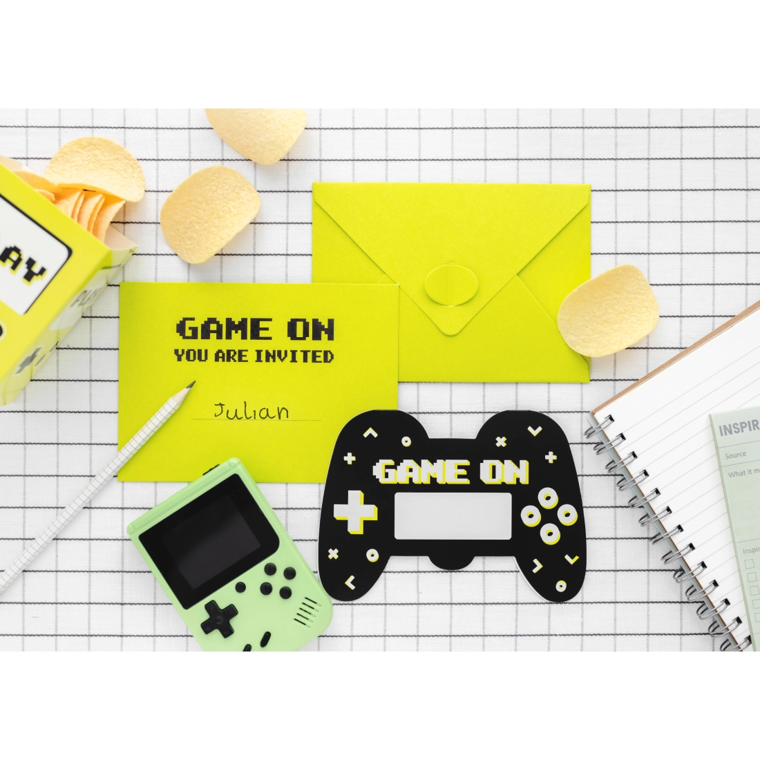 Invitații de petrecere în formă de gamepad, negre, 6 buc cu plicuri