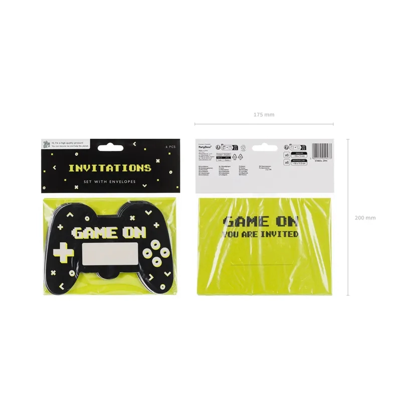 Invitații de petrecere în formă de gamepad, negre, 6 buc cu plicuri