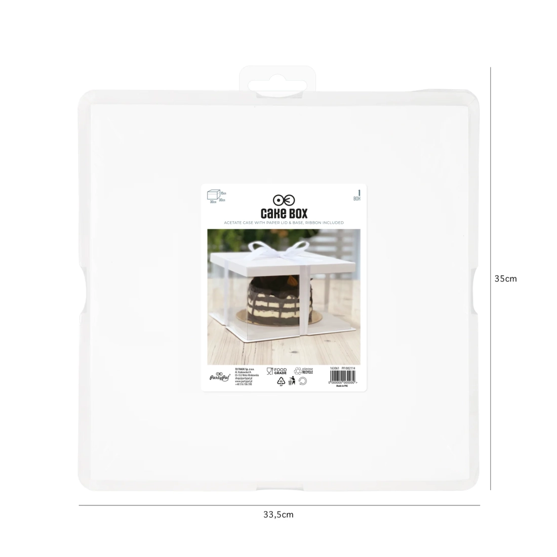 Átlátszó tortadoboz masnival 30×30×15 cm