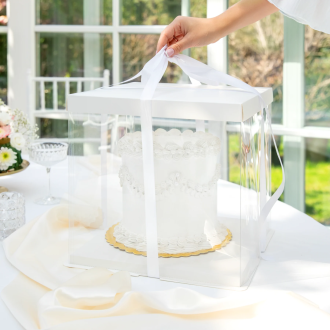 Prozorna škatla za torto z mašno 30x30x30 cm