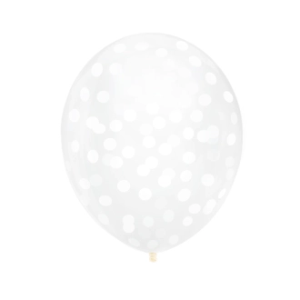 Průhledné balónky s bílými konfety 30 cm - 100 ks