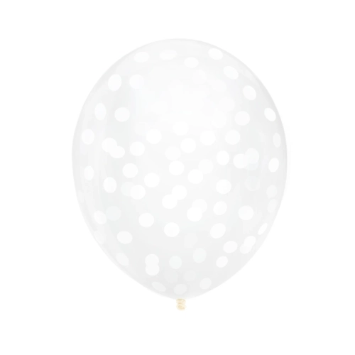 Átlátszó lufik fehér konfettivel 30 cm – 100 db