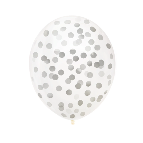 Átlátszó konfettis lufik 30 cm, ezüst – 100 db Átlátszó konfettis lufik 30 cm, ezüst – 100 db