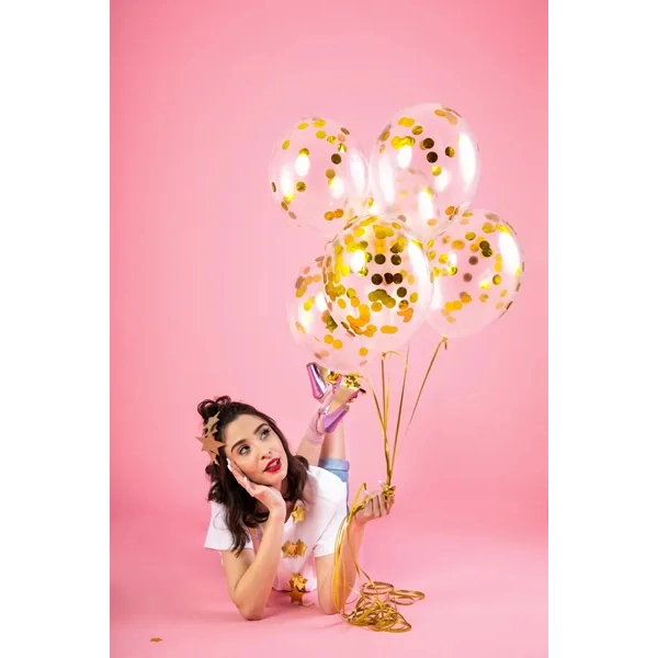 Balon transparent cu confetti aurii, 30 cm, 6 buc.
