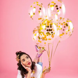 Prozoren balon z zlatimi konfeti, 30 cm, 6 kosov
