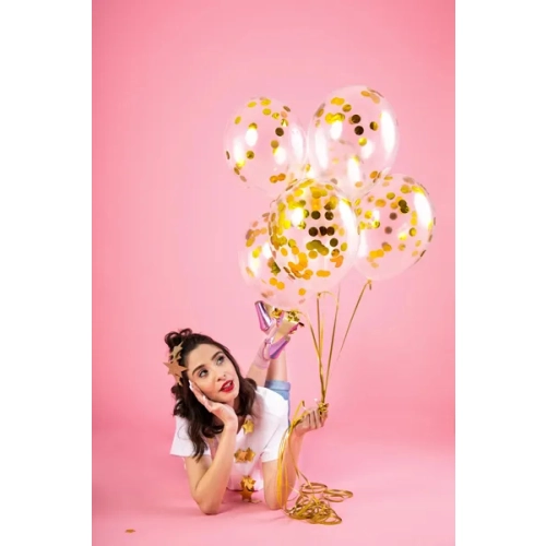 Balon transparent cu confetti aurii, 30 cm, 6 buc.