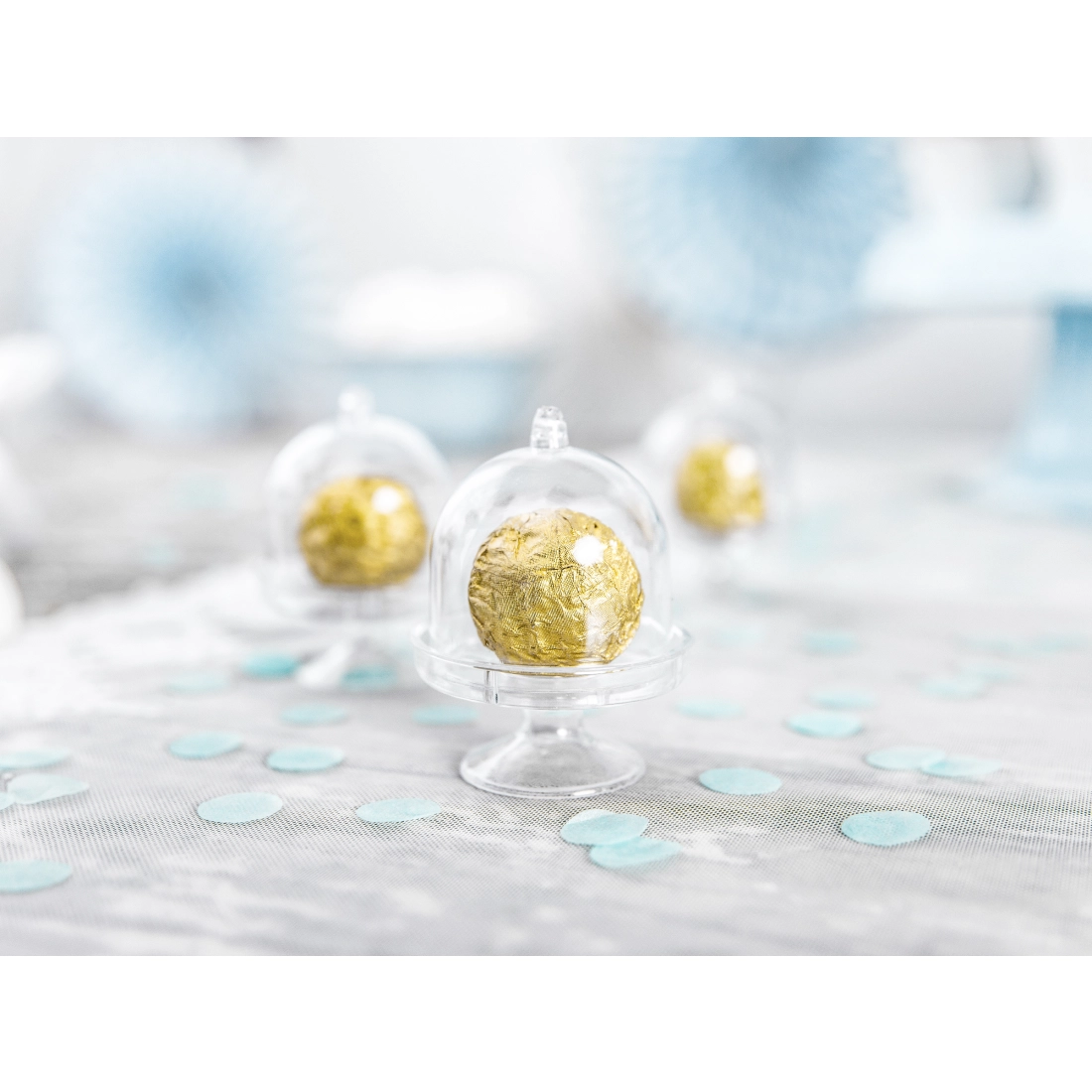 Mini suport transparent pentru prăjituri 5,5×7,5 cm – set 3 buc.