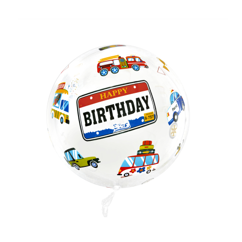 Průhledný kulatý balón motiv Auta 45cm