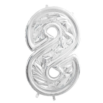 Okvir številka 8 za balone, 126 cm, srebrn – moderna dekoracija za zabave