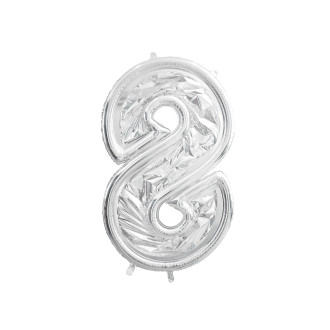 Okvir številka 8 za balone, 126 cm, srebrn – moderna dekoracija za zabave