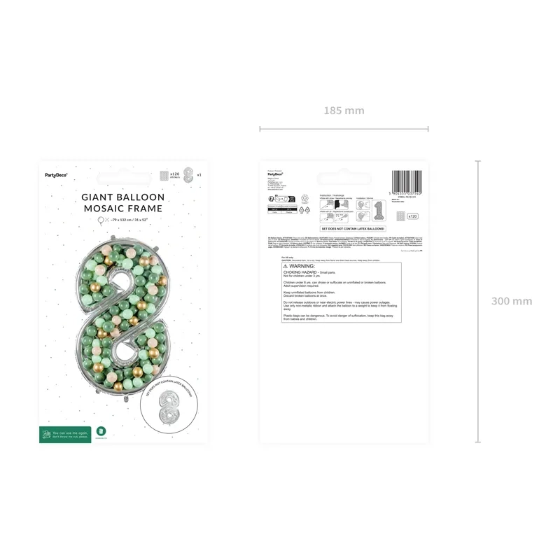 Cadru în formă de cifră 8 pentru baloane, 126 cm, argintiu – decor modern pentru petreceri