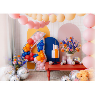 Okvir za balone številka 4, 126 cm, srebrn – dekoracija za zabave