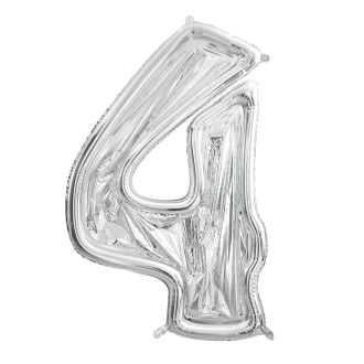 Okvir za balone številka 4, 126 cm, srebrn – dekoracija za zabave