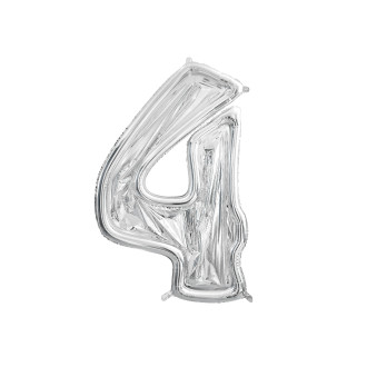 Okvir za balone številka 4, 126 cm, srebrn – dekoracija za zabave