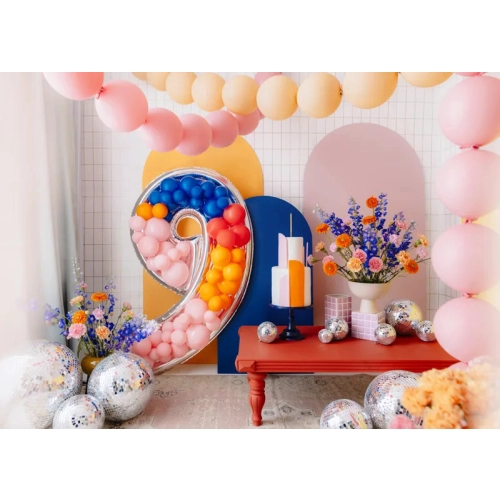 Cadru pentru balon în formă de cifră 9, 126 cm, argintiu – decorațiune de petrecere originală