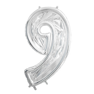 Okvir za balone številka 9, 126 cm, srebrn – izvirna zabavna dekoracija