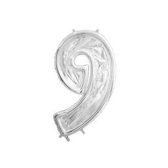Okvir za balone številka 9, 126 cm, srebrn – izvirna zabavna dekoracija