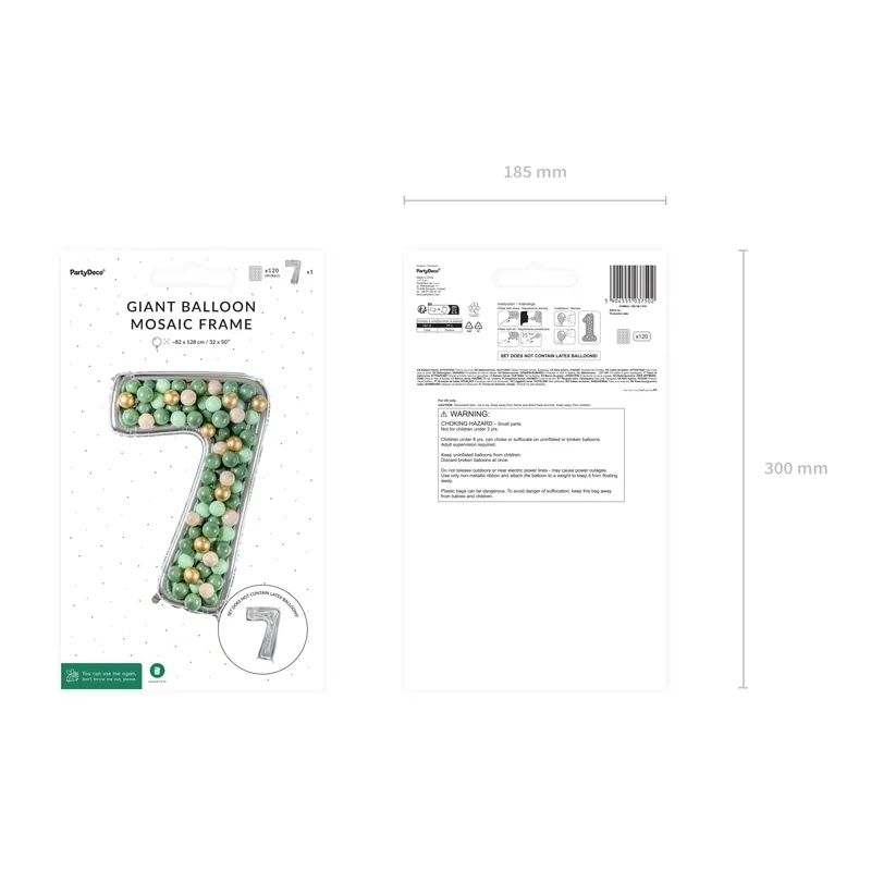 Cadru în formă de cifra 7 pentru baloane, 126 cm, argintiu, decor DIY