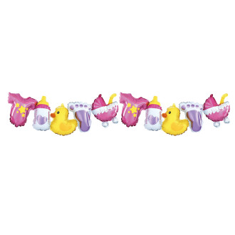 Rožnata balonska girlanda za deklico, 206 x 34 cm