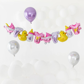 Rožnata balonska girlanda za deklico, 206 x 34 cm
