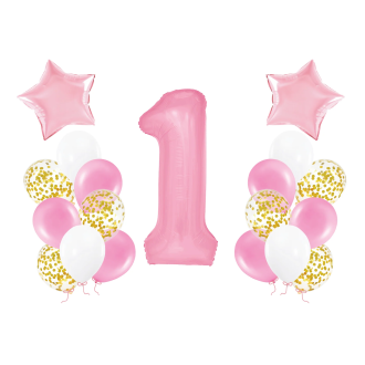 Roza komplet balonov za prvi rojstni dan za deklico