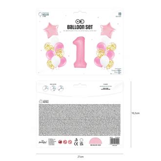 Roza komplet balonov za prvi rojstni dan za deklico