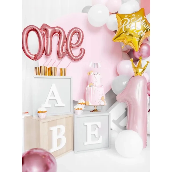 Balon folie roz roz cifră 1 cu coroană aurie, 92 cm