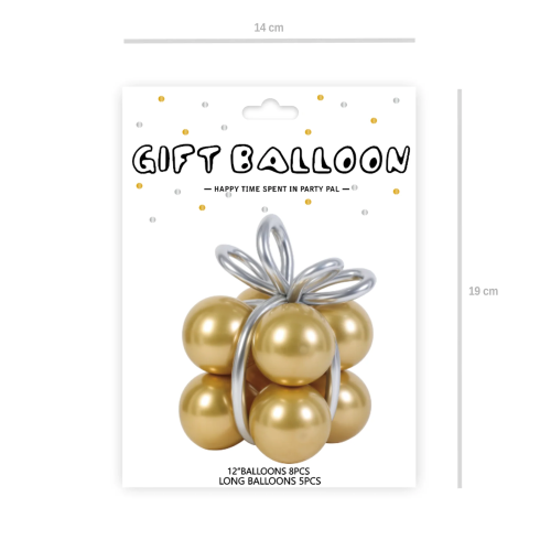 Komplet balonov 8 kosov – kromirano zlato + srebrni modelirni baloni