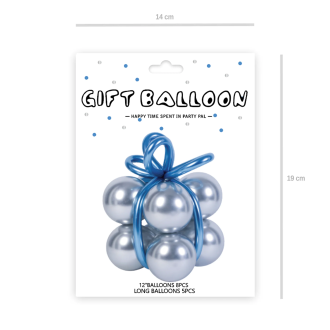 Komplet 8 balonov – kromirano srebrni + modri modelirni baloni