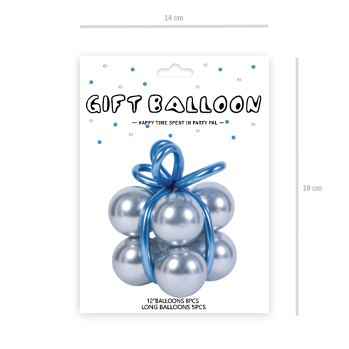 Komplet 8 balonov – kromirano srebrni + modri modelirni baloni