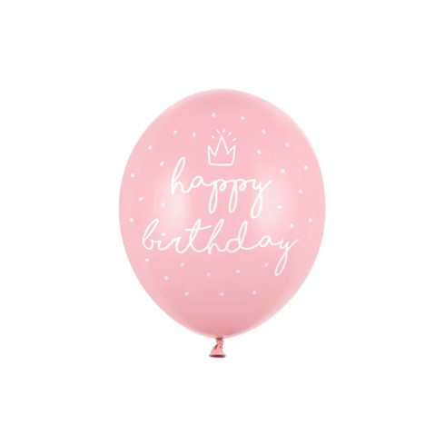 Happy Birthday lufikészlet 30 cm – pasztell rózsaszín, 6 db