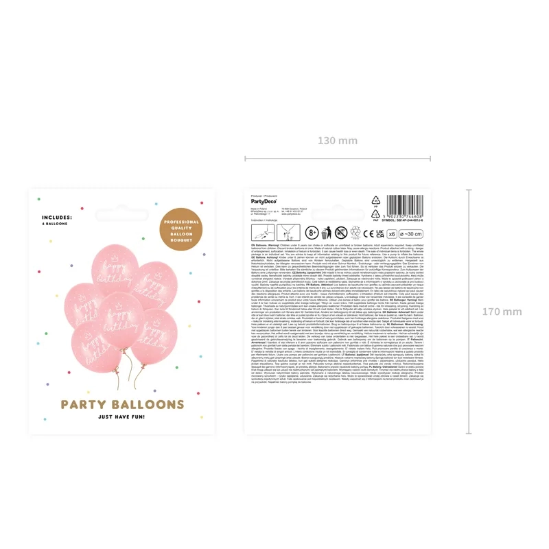 Sada balónov Happy Birthday 30 cm - pastelová ružová 6 ks