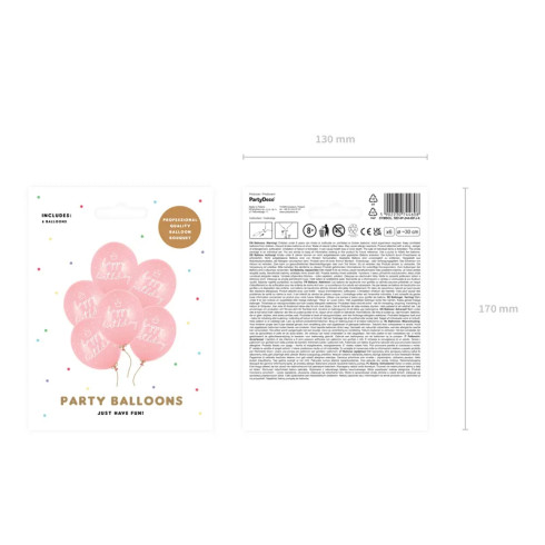 Komplet balonov Happy Birthday 30 cm – pastelno rožnata, 6 kosov