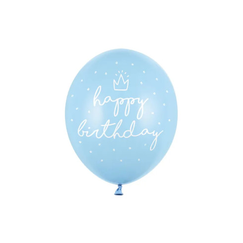 Happy Birthday lufikészlet 30 cm – pasztellkék, 6 db